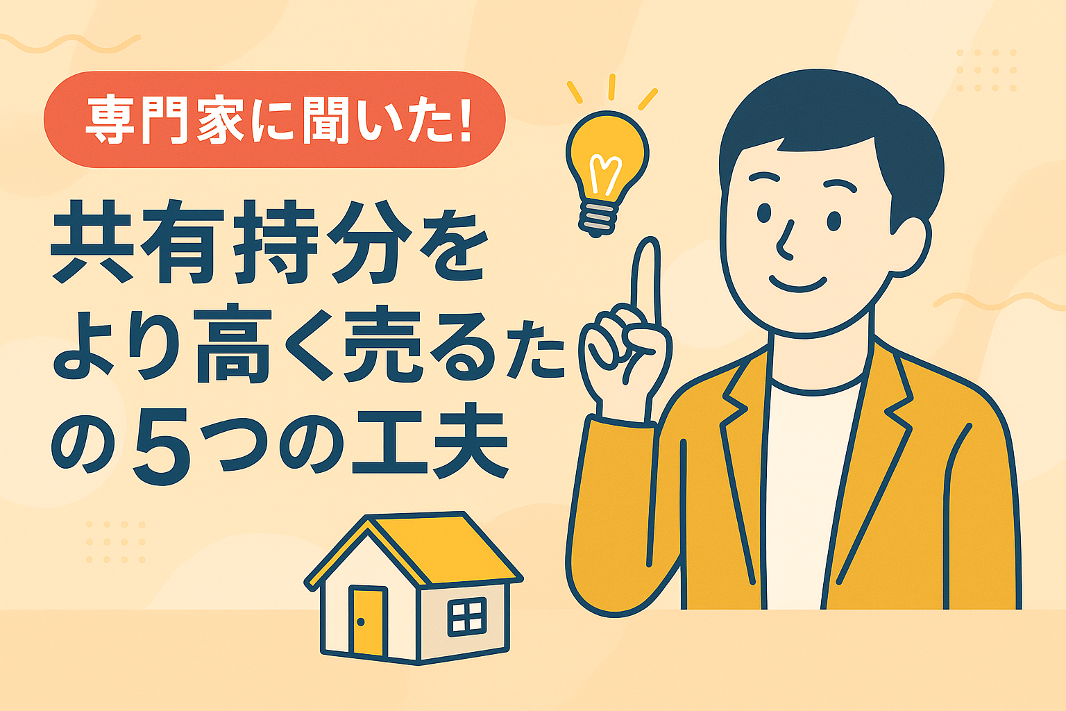 共有持分を高く売るための工夫を専門家が解説する図解アイキャッチ画像共有持分をより高く売るための5つの工夫を紹介した図解バナー