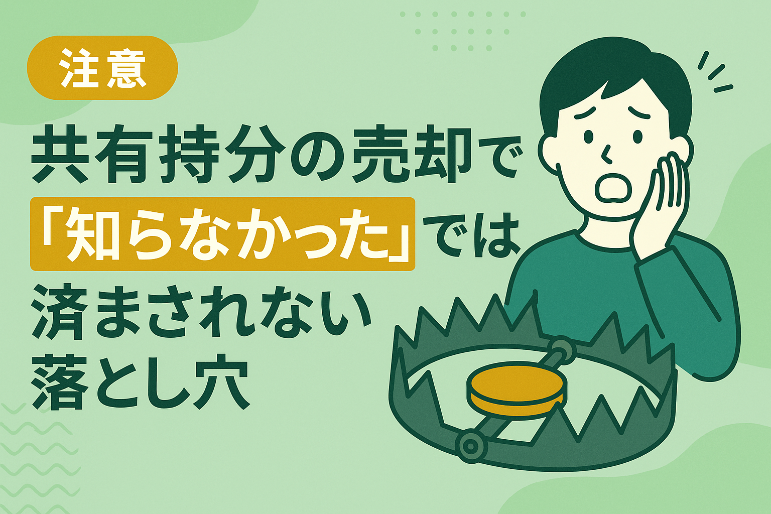 共有持分の売却に潜む落とし穴を警告するイラスト