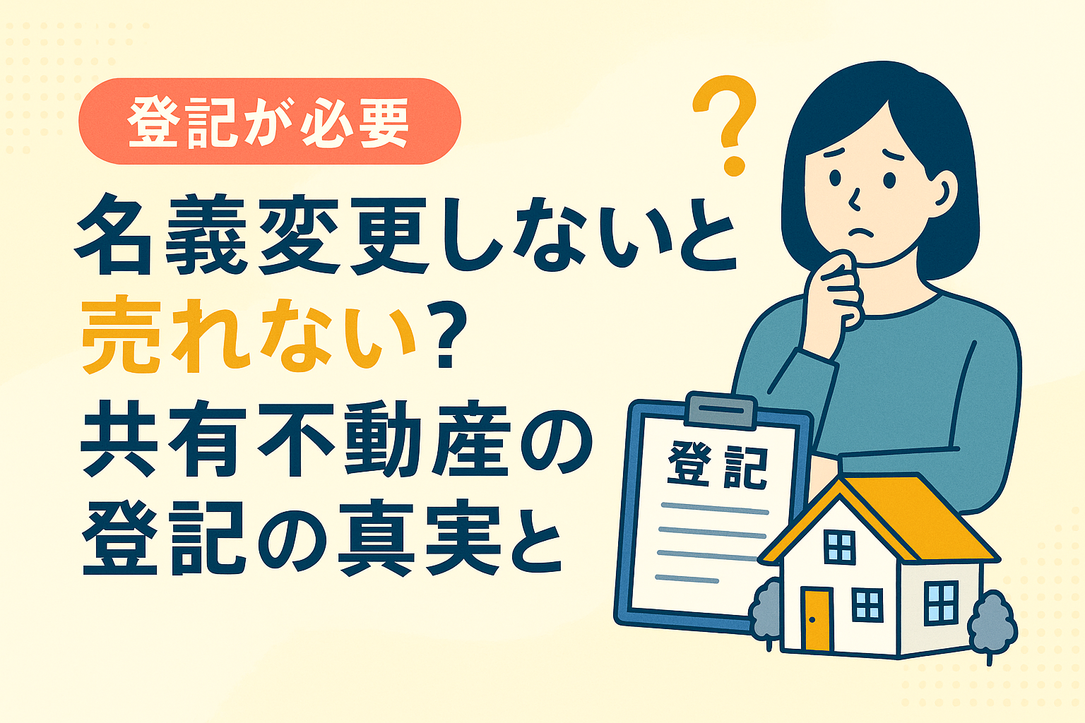 名義変更しないと売却できない？共有不動産の登記トラブルを解説した日本語インフォグラフィック