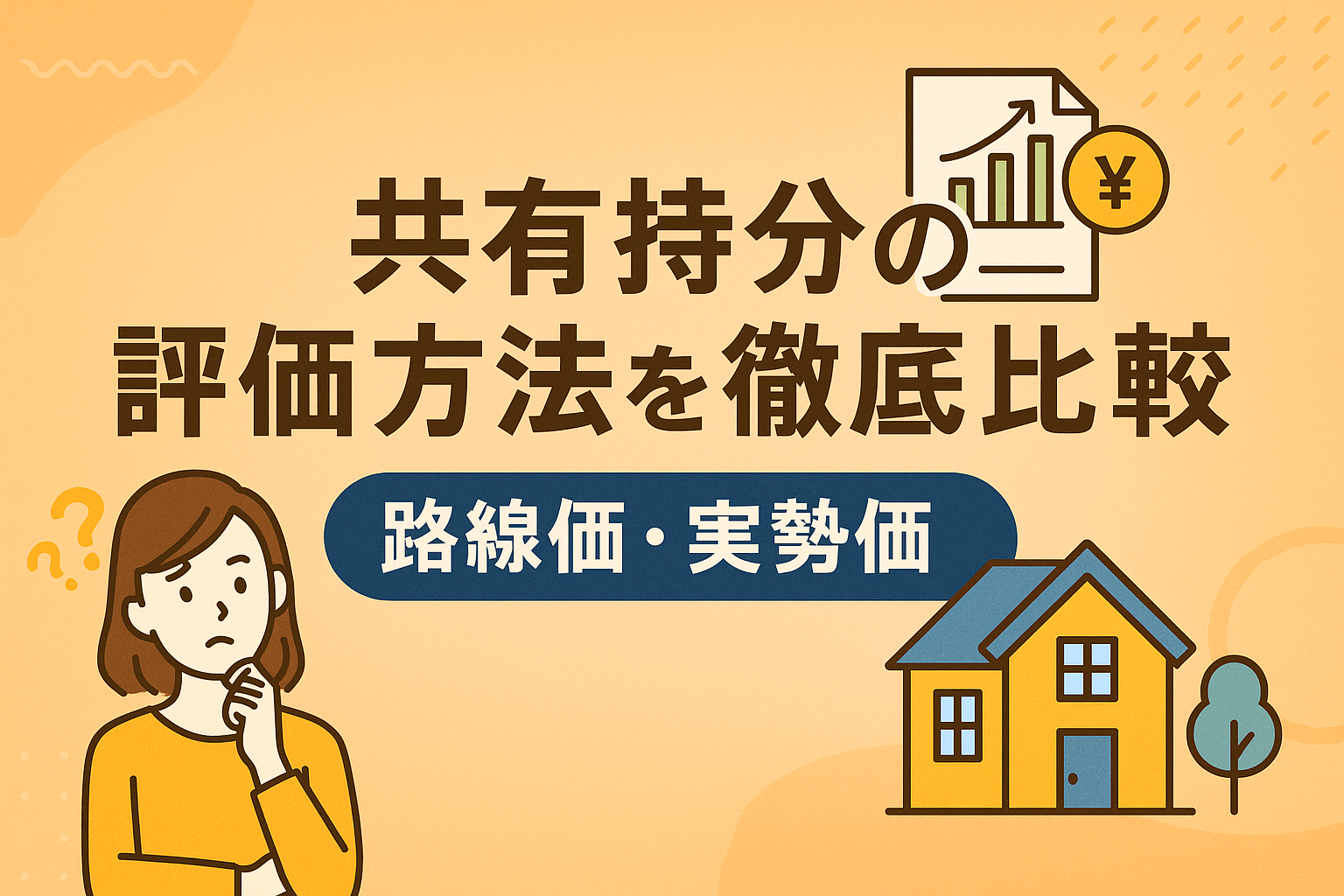共有持分の評価方法（路線価・実勢価格）を比較解説する日本語イラスト