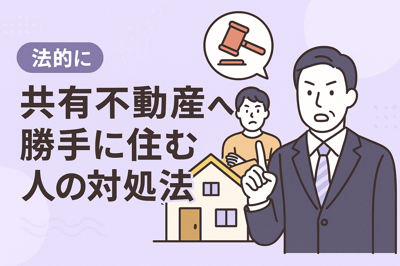 共有不動産に無断で住む他人を法的に退去させる対処法を示すイラスト